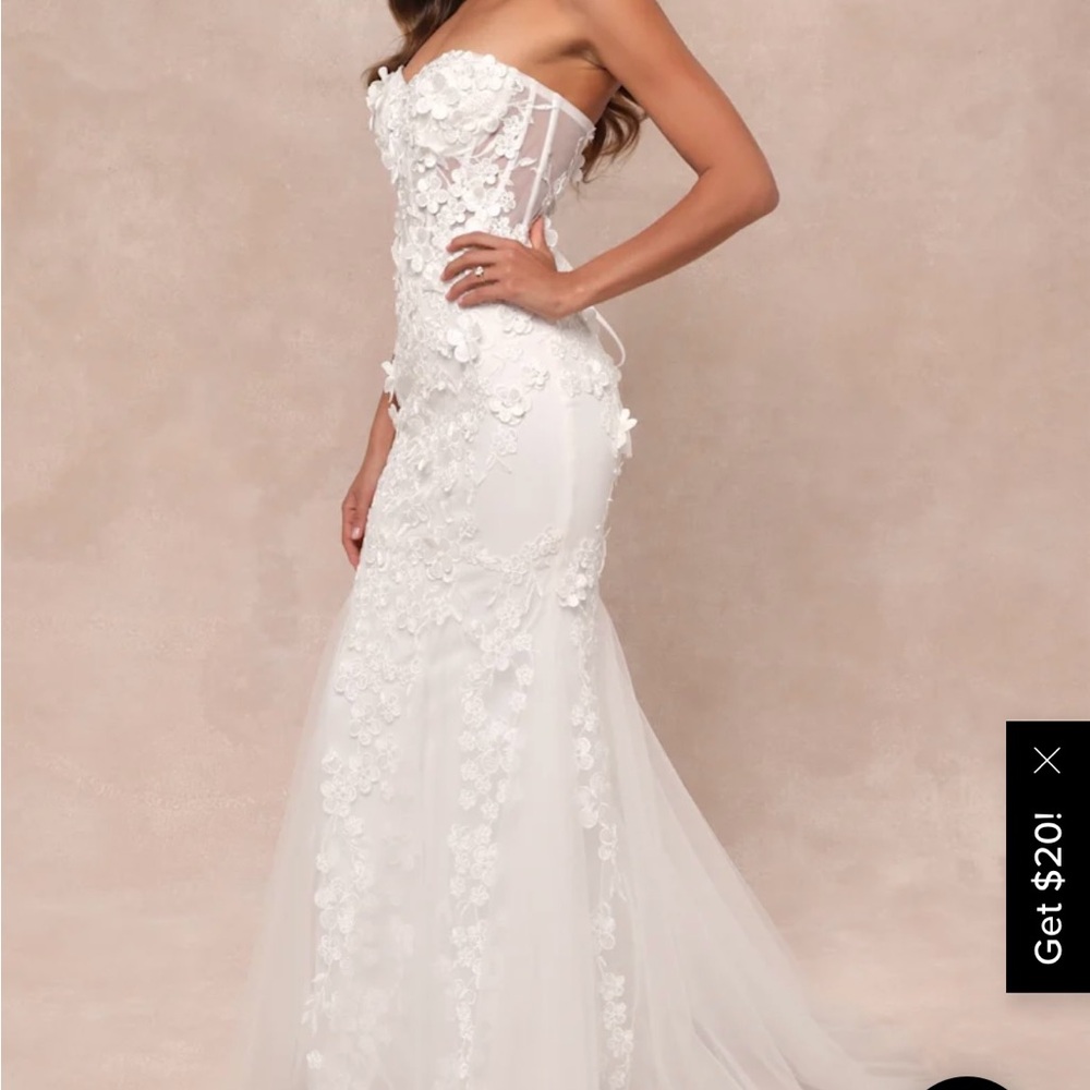 NWT Elegant White Strapless Floral Wedding Dress XL - Picture 2 of 4